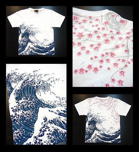 和柄Tシャツ 荒波に桜
